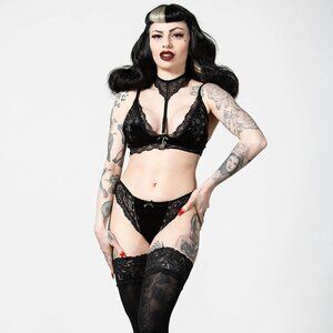 Killstar "Pin Stuck" Velvet Lace Bra